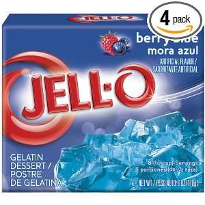 JELL O Gelatin Dessert, Berry Blue, 6 Ounce Boxes (Pack of 4)