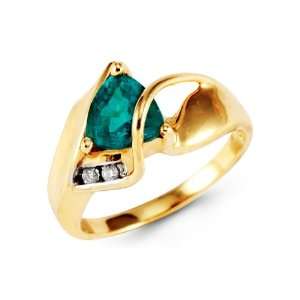  Womens 10k Yellow Gold Emerald Round Diamond Ring 