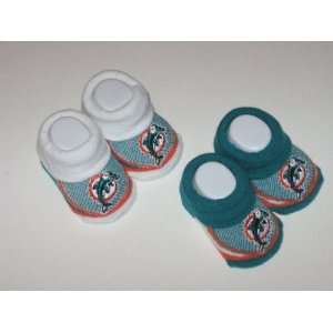  MIAMI DOLPHINS 2 Pair Package Team Logo BABY BOOTIES (3 