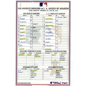  Dodgers at Angels 5 18 2008 Game Used Lineup Card (MLB 