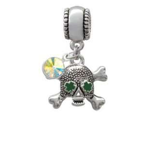 Good Luck Skull with Four Leaf Clovers European Charm Bead Hanger with 