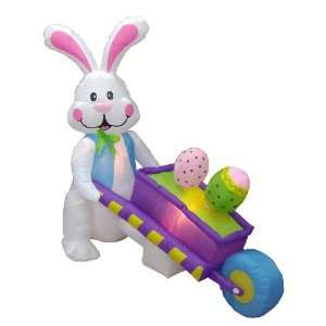 Foot Long Party Inflatable Bunny Pushing Wheelbarrow w/ Eggs   Yard 