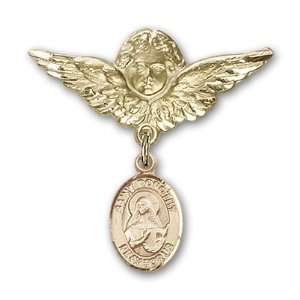 14kt Gold Baby Badge with St. Dorothy Charm and Angel w/Wings Badge 