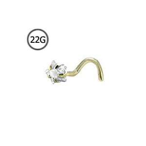 14KT Yelllow Gold Nose Screw Ring 3mm Clear Star CZ 22G FREE Nose Ring 