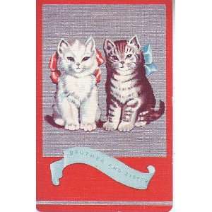  1930s Single Vintage Linen Cats Kittens Swap Playing Card 