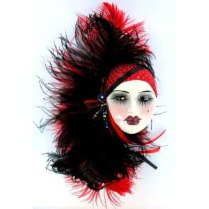  Feather Red Black Lady Wall Face Mask Hand Painted Art 