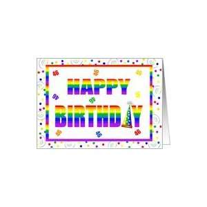 46 Year Old Happy Birthday Rainbow With Hat & Confetti 