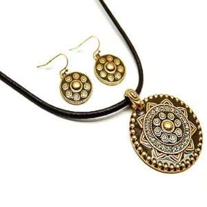  18 Inch Black Cord with Brown Textured Metal Medallion 