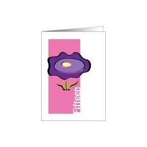  Happy Birthday 15 year old, Purple Flower on Pink Card 