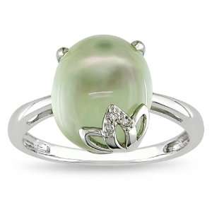  10k White Gold Green Amethyst and Diamond Ring Jewelry
