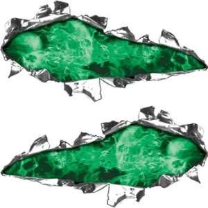  Ripped / Torn Metal Look Decals Inferno Skull Green   6 h 