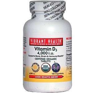  Vibrant Health, Vitamin D3, 4,000 IU, 100 Organitabs 
