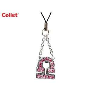  Cellet Phone Strap   Libra Zodiac Sign With Pink Stones 