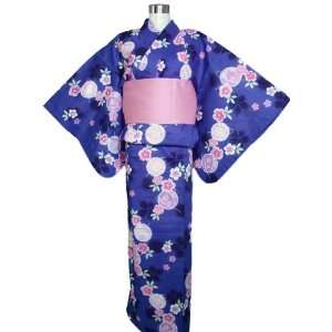  Kimono Yukata (y070b)Blue & Pink Flowers+ Obi Belt Toys 