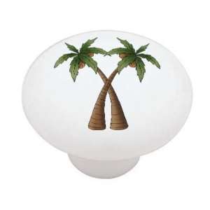  Double Palm Trees High Gloss Ceramic Drawer Knob