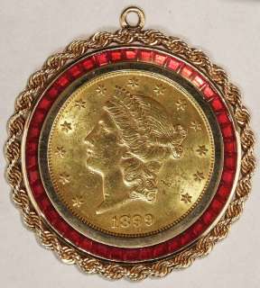 1899 S $20 Liberty Channel Set Synthetic Rubys Gold Coin Bezel Finding