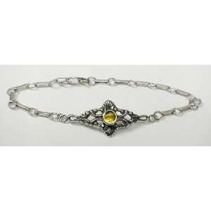 Sterling Silver Victorian Chain Bracelet Accented with Genuine Citrine