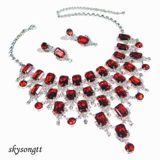 Swarovski Ruby Crystal Rhinestone Necklace Set S1523R  