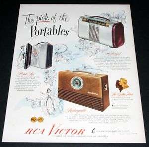 1947 OLD MAGAZINE PRINT AD, RCA VICTOR, FINE PORTABLE RADIOS  