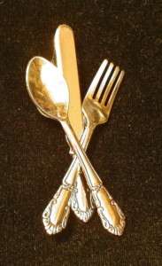 Flatware Pin Brooch 24 kt Gold Plate Knike Fork Spoon  
