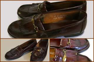 Vintage 80s Oxblood Fringed Flat Leather Ladies Penny Loafer 8.5 M 