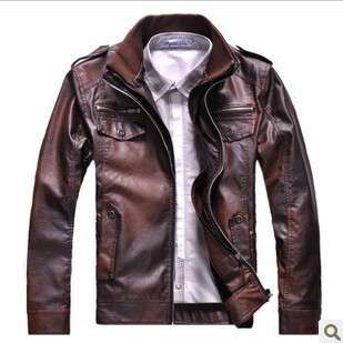 Mens Slim Designed Faux Leather Short Jacket M L XL XXL Retro red 