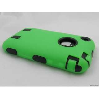 New Silicone skin + Hard case for iPhone 3g, 3gs Green and Black body 