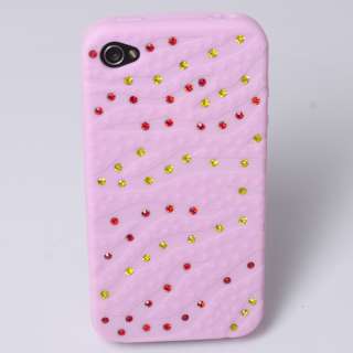 Pink Diamonds Rhinestone Soft Case Skin for iPhone 4  