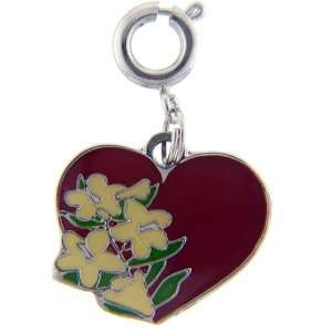 Yellow Hibiscus Heart Shaped Lobster Clasp Charm For Charm Bracelet