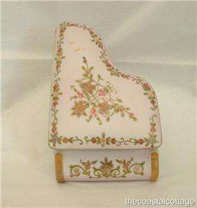 Antique Porcelain Grand Piano Trinket Box Hand Painted  