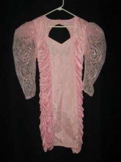 Vintage 80s Prom Party Dress MAVENS California 13 Poofy Pink Lace 