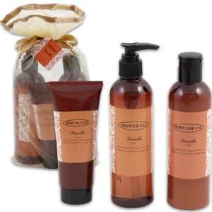 Vanilla Organic Bath Gift Set in Silk Pouch (Body Butter, Shower Gel 