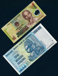 MILLION ZIMBABWE DOLLARS BANKNOTE + 10 THOUSAND VIETNAM DONG 