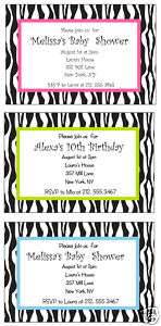 Zebra Print Safari Baby Shower/Birthday Invitation  