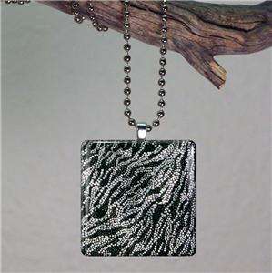 Rock Star ZEBRA Animal Print~Large Square Glass Pendant Art Necklace 