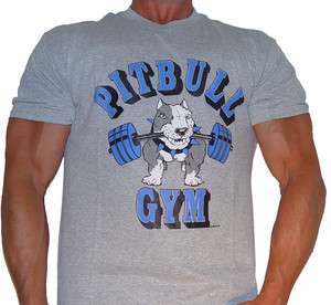   Pitbull Gym T Shirt classic barbell logo   Bodybuilding Shirt  
