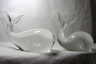 Mid Century Pair Murano Italy Glass Whale Licio Zanetti  