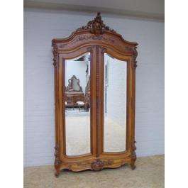 111020  ANTIQUE CARVED FRENCH LOUIS XV WALNUT 2 DOOR ARMOIRE  