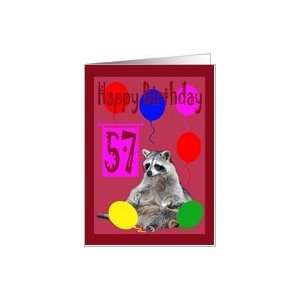  57th Birthday, Raccoon with balloons Card Toys & Games