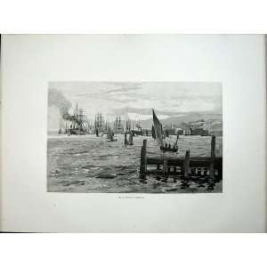   1886 View Wellington Harbour New Zealand Ships Yachts