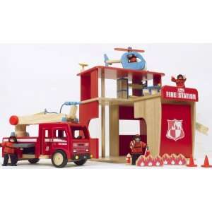  Large Wooden Fire Station Set Toys & Games