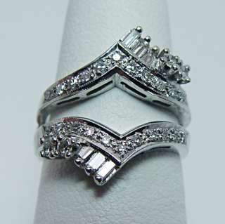 Vintage Baguette Round Diamond Wedding Guard Cage Ring 14K White Gold 