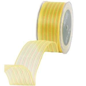  May Arts 1 1/2 Inch Wide Ribbon, Yellow Sheer Pinstripes 