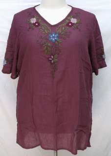 Peasant Embroidered Flower Floral Cotton TOP Shirt Boho 2XL 2X  