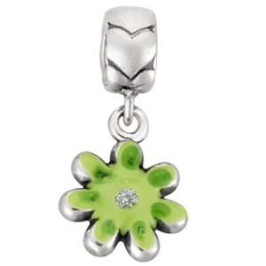 Avedon Polished Sterling Silver Dangles with Green Flower Power Enamel 