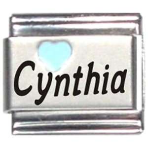    Cynthia Light Blue Heart Laser Name Italian Charm Link Jewelry