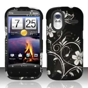 For HTC Amaze 4G (T Mobile) Rubberized White Flowers Design Snap on 