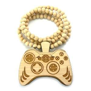 Natural Wooden Xbox 360 Game Controller Pendant with a 36 Inch Beaded 