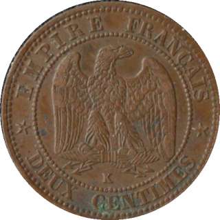 France 2 Centimes Napoléon III bronze 1853 D (1521)  