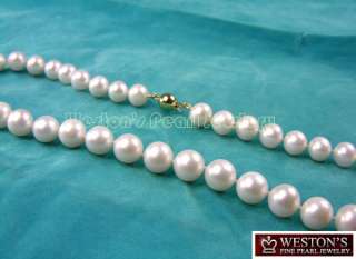 10MM WHITE CULTURED FRESHWATER PEARL NECKLACE 14K GOLD  